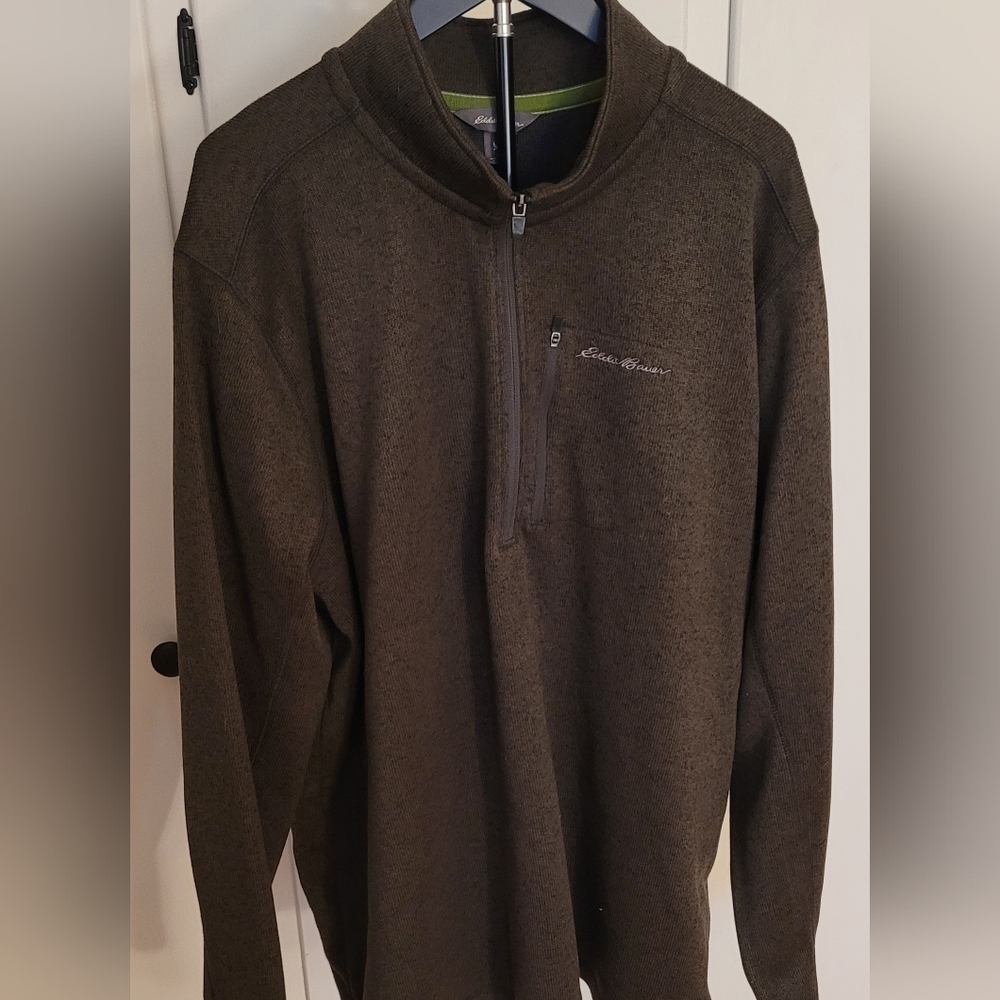 Eddie Bauer Men's 3XL Brown 1/4 Zip Pullover Fleece Sweater Excellent Condition